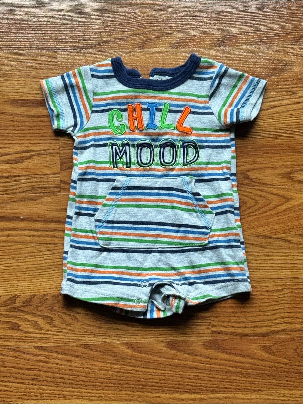 Chill Mood Striped Baby Romper - Gray with Blue & Orange Accents